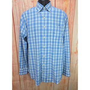 Peter Millar Mens Medium Blue Plaid Button-Down Shirt Summer Comfort Nylon Blend